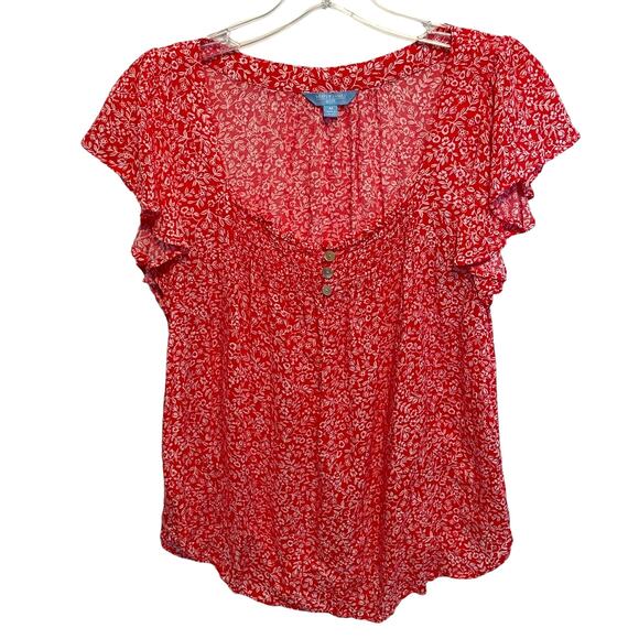 Draper James Tops - Draper James RSVP Smocked Top Womens Medium Red & White Floral Ditsy Cottagecore
